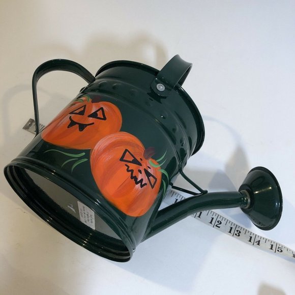 Hand Painted Metal Watering Can 6" Pumpkin Halloween Farmhouse Rustic Artistic - Picture 11 of 11